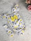 Banho de Sol com Turbante Bolas Cinza com Amarelo - 0 a 6 meses