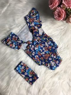 Banho de Sol com Turbante Floral Azul Royal com Vermelho - 0 a 6 meses - comprar online