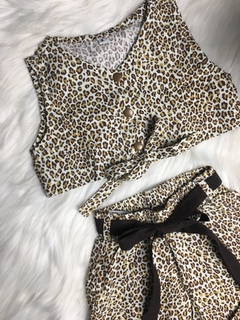 Conjunto Cropped com Short Mini Oncinha Bege - comprar online