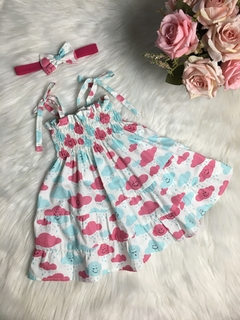 Vestido Candy Nuvem Rosa com Tiara