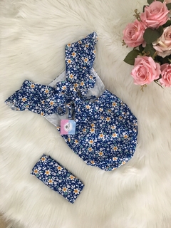 Banho de Sol com Turbante Floral Azul Escuro e Amarelo - 0 a 6 meses - comprar online