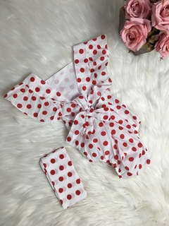 Banho de Sol com Turbante Poá Branco com Vermelho - 0 a 6 meses - comprar online