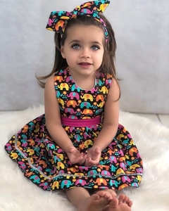 Vestido Elefante Colorido - RN, M, G e 18 meses