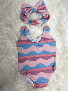 Maiô Rosa, Azul e Roxo com Laço - 1 a 2 anos