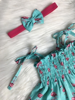 Vestido Candy Flamingo Verde com Tiara - comprar online