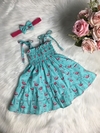 Vestido Candy Flamingo Verde com Tiara