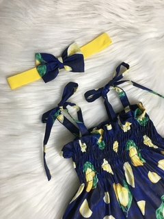 Vestido Candy Limão Azul Marinho com Tiara na internet