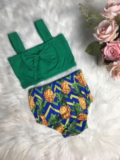Conjunto Cropped e Calcinha Cós Alto Verde com Azul - U (10 meses a 1 ano e 4 meses)