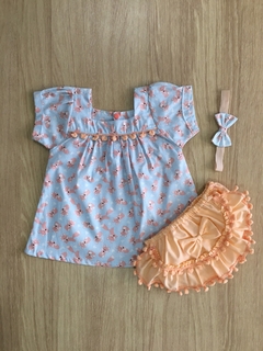 Vestido Pompom Raposinha Salmão com Tiara - Cornelle
