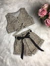 Conjunto Cropped com Short Mini Oncinha Bege