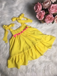 Vestido e Bata Amarelo com Rosa - G