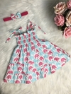 Vestido Candy Elefantes Azul e Rosa com Tiara