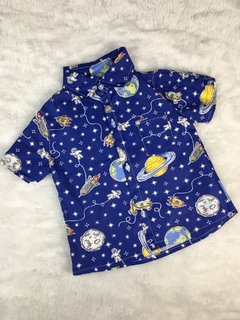 Camisa Social Manga Curta Astronauta Azul Marinho - 1 ano