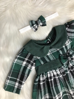 Vestido Xadrez Verde Flanelado com Tiara - comprar online