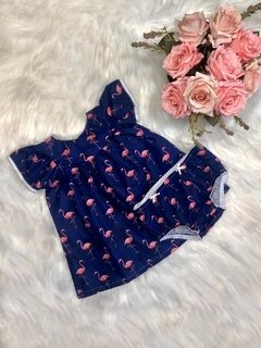 Bata com Calcinha e Tiara Flamingo Azul Marinho