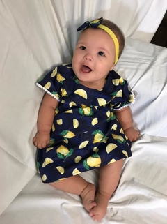 Bata com Calcinha e Tiara Limão Siciliano Azul Marinho