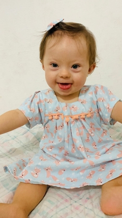 Vestido Pompom Raposinha Salmão com Tiara