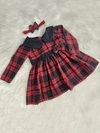Vestido Xadrez Vermelho Flanelado com Tiara