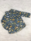 Camisa Social Manga Longa Safari Azul Jeans - 2 anos