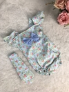Banho de Sol com Turbante Floral Azul Claro - 0 a 6 meses