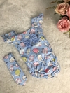 Banho de Sol com Turbante Ovelhinhas Azul - 0 a 6 meses