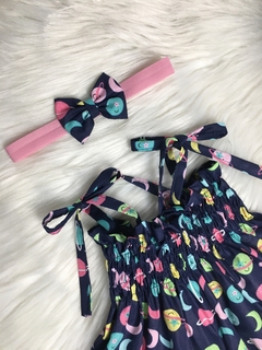 Vestido Candy Universo Azul Marinho com Tiara na internet