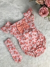 Banho de Sol com Turbante Floral Rosa Seco - 0 a 6 meses