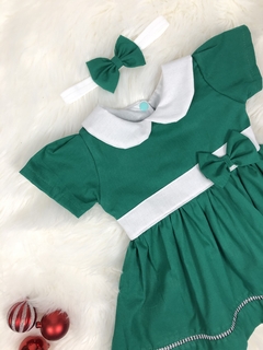 Vestido Verde Gola e Cinto Branco com Tiara - comprar online