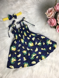 Vestido Candy Limão Azul Marinho com Tiara