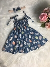 Vestido Candy Ovelhinhas Jeans com Tiara