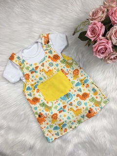 Salopete Dino Bege - M (3 a 6 meses)
