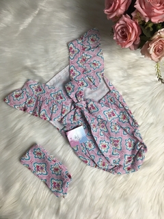 Banho de Sol com Turbante Mandala Floral Rosa e Azul - 0 a 6 meses - comprar online