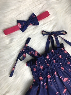 Vestido Candy Flamingo Azul Marinho com Tiara na internet