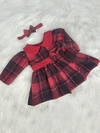 Vestido Xadrez Vermelho Flanelado com Tiara