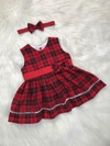 Vestido Xadrez Vermelho e Preto com Tiara