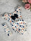 Banho de Sol com Turbante Bolas Azul Marinho com Laranja - 0 a 6 meses