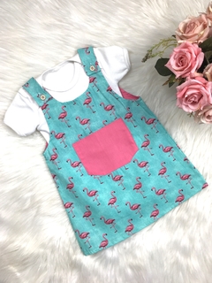 Salopete Flamingo Verde com Tiara
