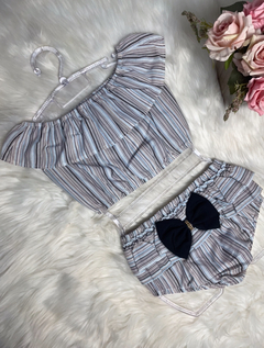 Conjunto Cropped com Bunda Rica Listradinho - 1 ano