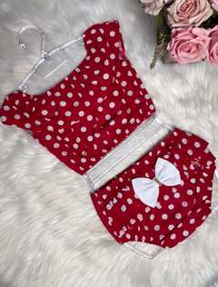 Conjunto Cropped com Bunda Rica Poá Vermelho com Branco - 1 ano