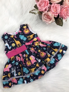Vestido Floresta Encantada Azul Marinho e Rosa com Tiara - comprar online