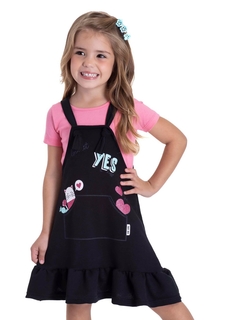 Salopete Preta com Blusa Rosa - 2 anos
