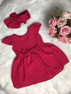 Vestido Crepe Rosa Escuro com Laço - 1 ano