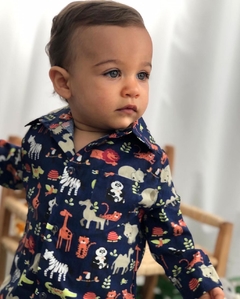 Body ou Camisa Social Manga Longa Safari Azul Marinho