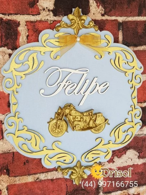 Moldura em MDF 3 MM Pintado de Dorado com Moto e arabesco em Resina Pintados de Dourado- MODELO P021 - comprar online