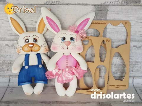 M947 - Casal Coelhos - Gabarito em MDF - comprar online
