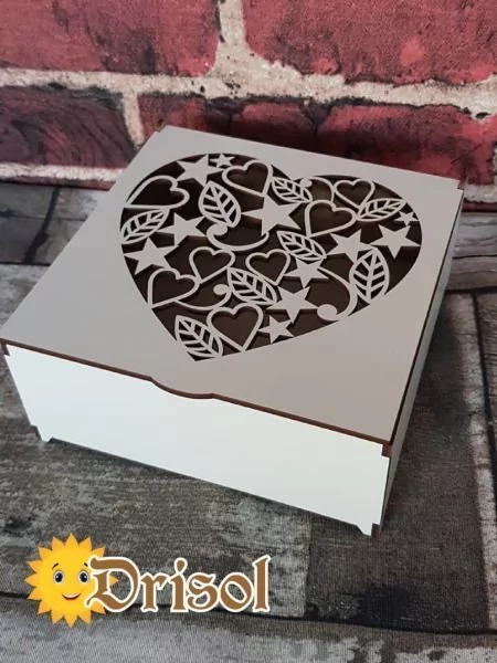 Caixa Coração Estrela Folhas (Desmontada - Mdf 3 MM Branca) - L0166