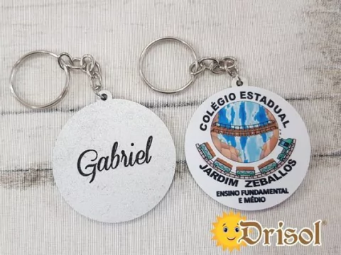Chaveiro Personalizado Logo adesivado - Gravação Nome - MDF Pintado de Prata - Pedido Mínimo 5 Unidades