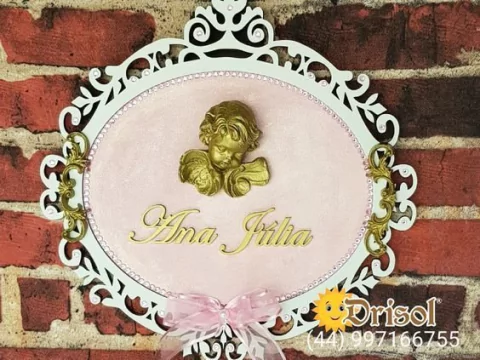 Moldura em MDF 3 MM Branco com Anjo e arabesco em Resina - MODELO P023