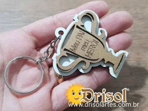 Chaveiro Troféu Pai meu Herói - L0284 - (PEDIDO MINIMO 5 UNIDADES)