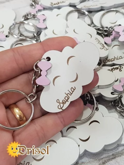 Chaveiro Nuvem Nome Gravado na Frente - MDF 3 MM - L0 - PEDIDO MINIMO 5 UNIDADES